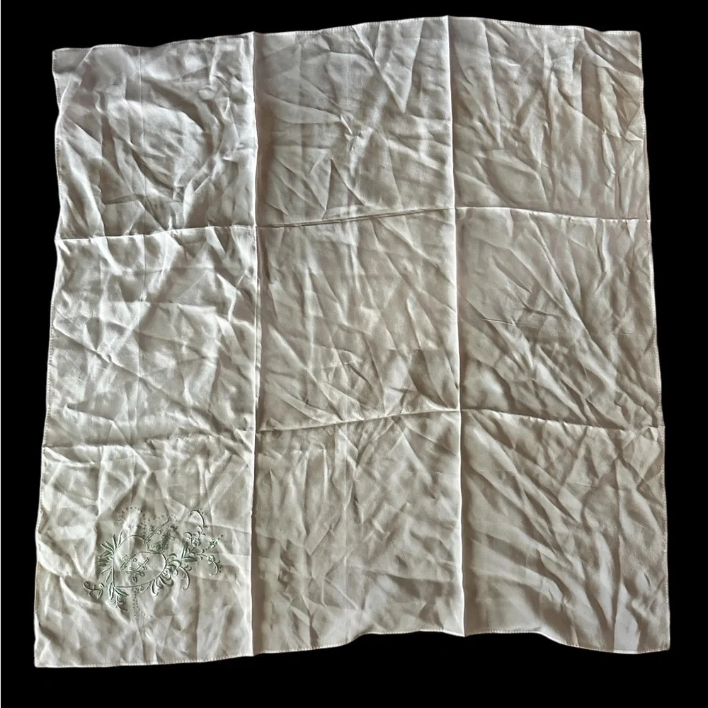 Embroidered Silk Scarf with Design in green 29 x 29